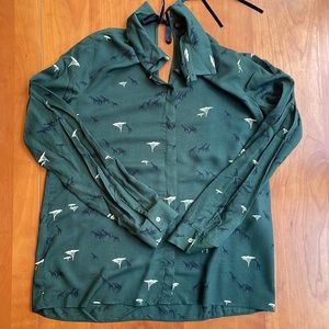 Zara Basic Silky Button-Up Giraffe Blouse Size Medium